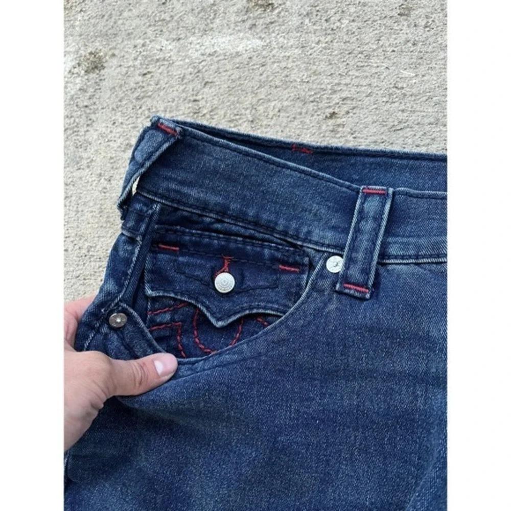 True Religion Geno Big T Flap Relaxed Slim Jeans Mens 36x30 Dark Wash Blue Denim